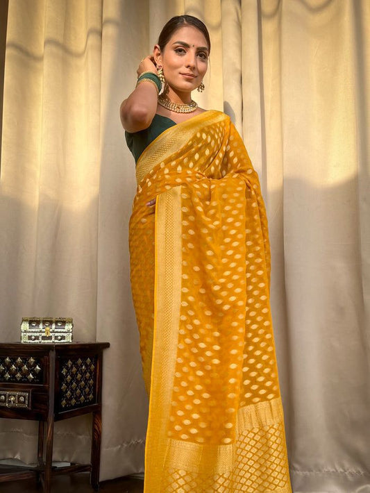 Mesmerizing Lichi Silk Haldi Wear Yellow Color Saree