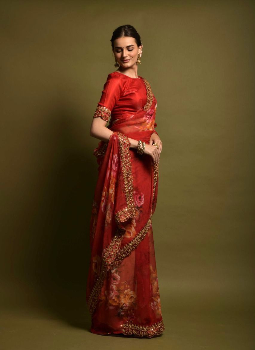 Presenting Soft Chiffon Red Color Silk Saree