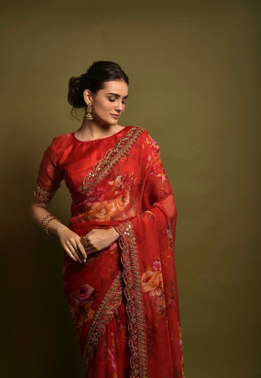 Presenting Soft Chiffon Red Color Silk Saree