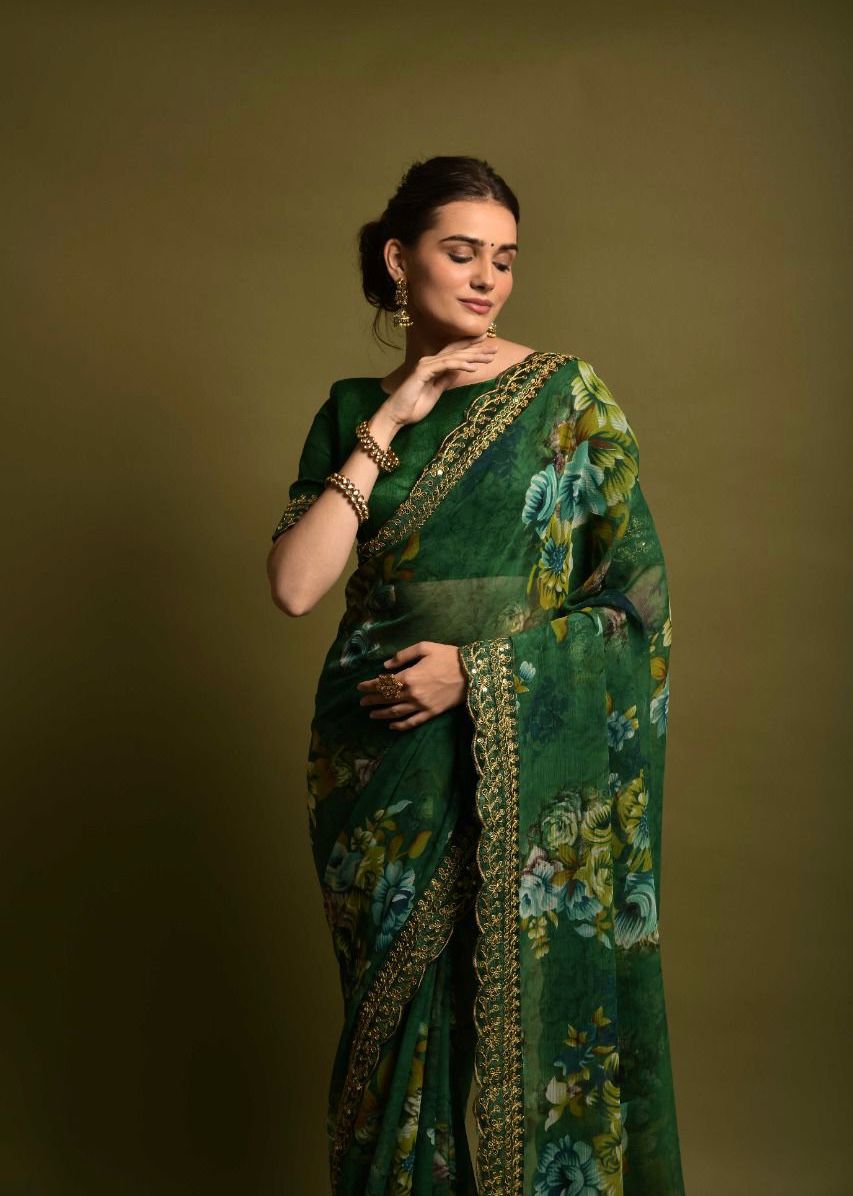 Presenting Soft Chiffon Green Color Silk Saree