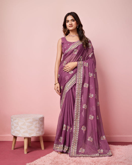 Classy Organza Silk Pink Color Saree