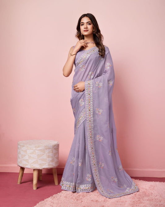 Classy Organza Silk Purple Color Saree