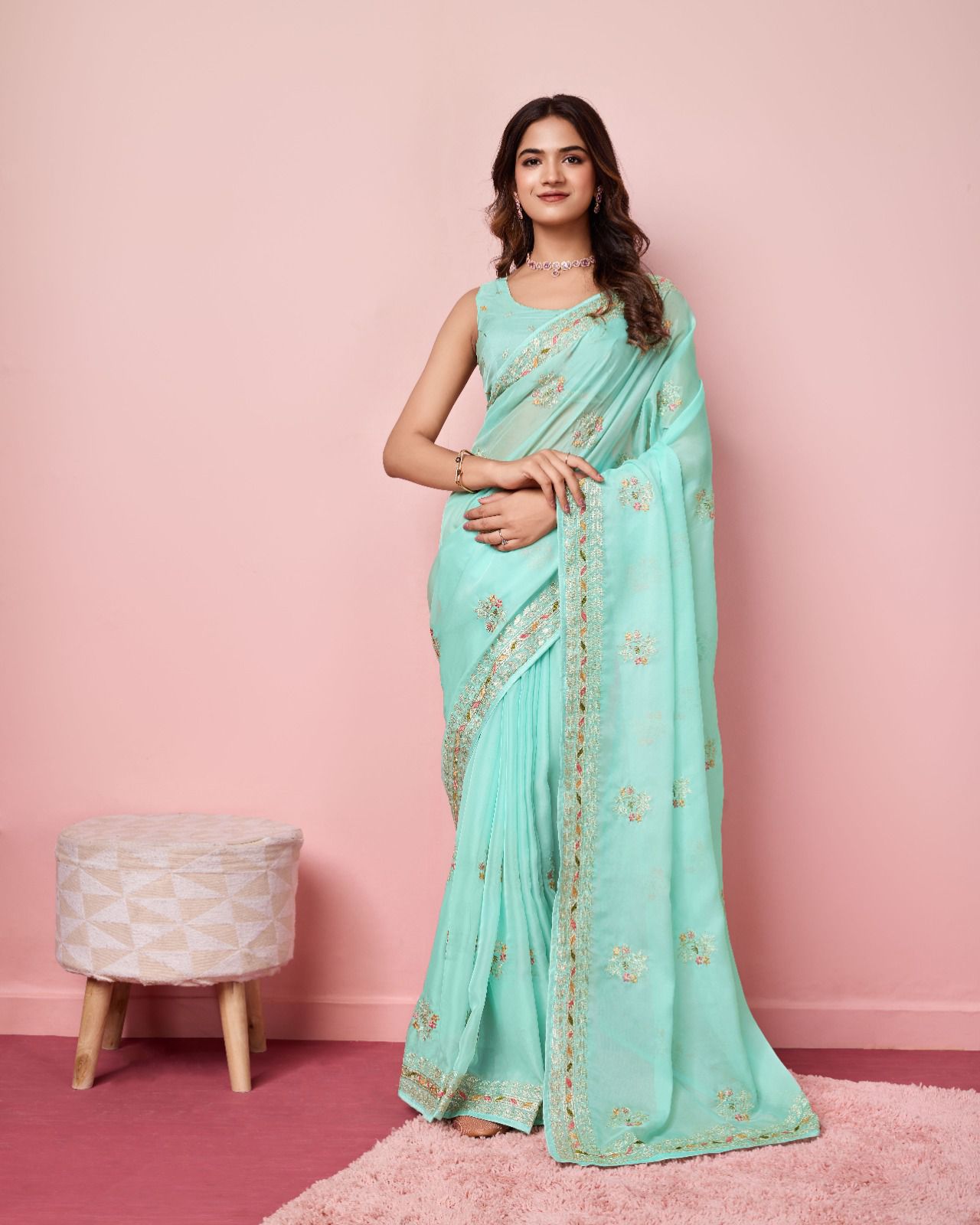 Classy Organza Silk Sky Color Saree