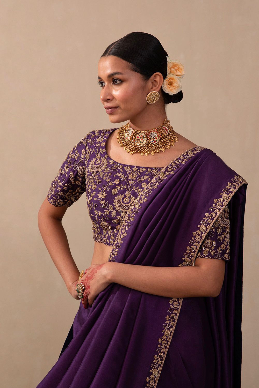 Eyes Catching Vichitra Silk Purple Color Saree