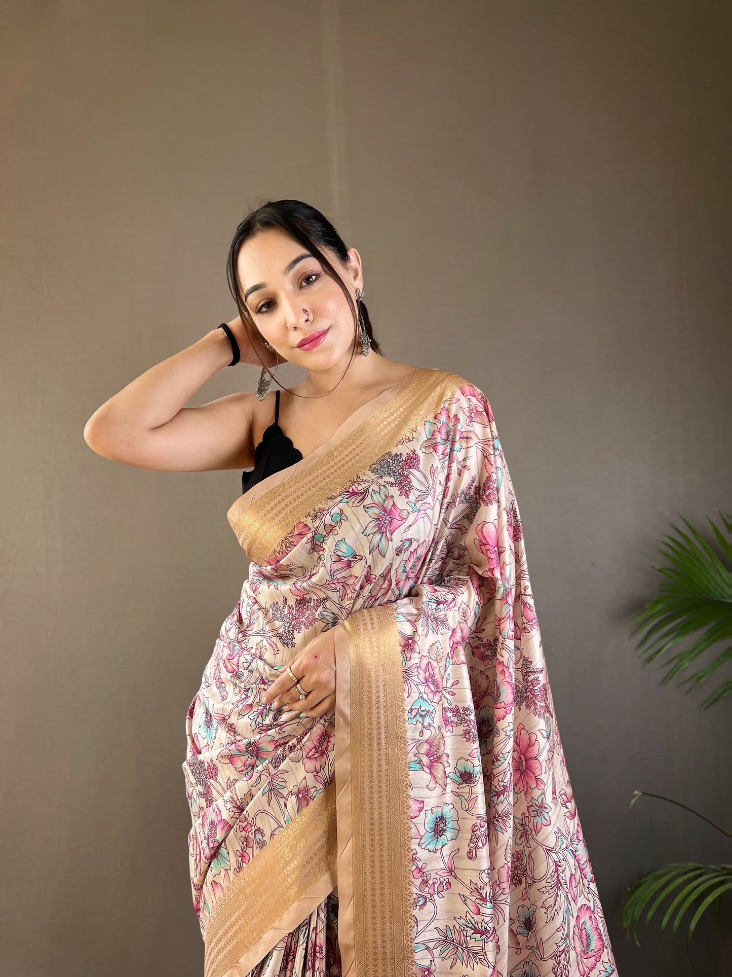 Demanding Digital Print Soft Silk Beige Color Saree