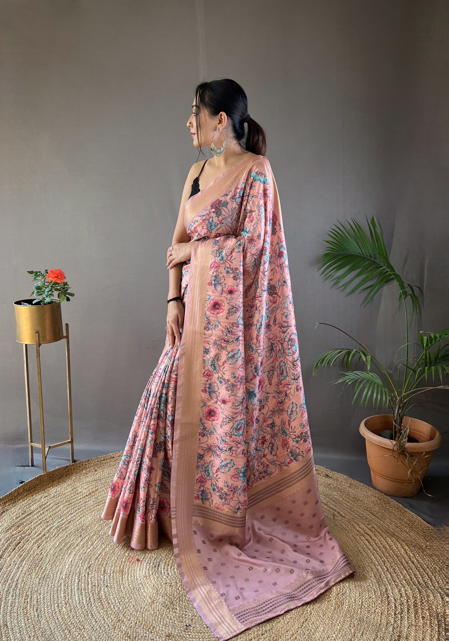 Demanding Digital Print Soft Silk Pink Color Saree