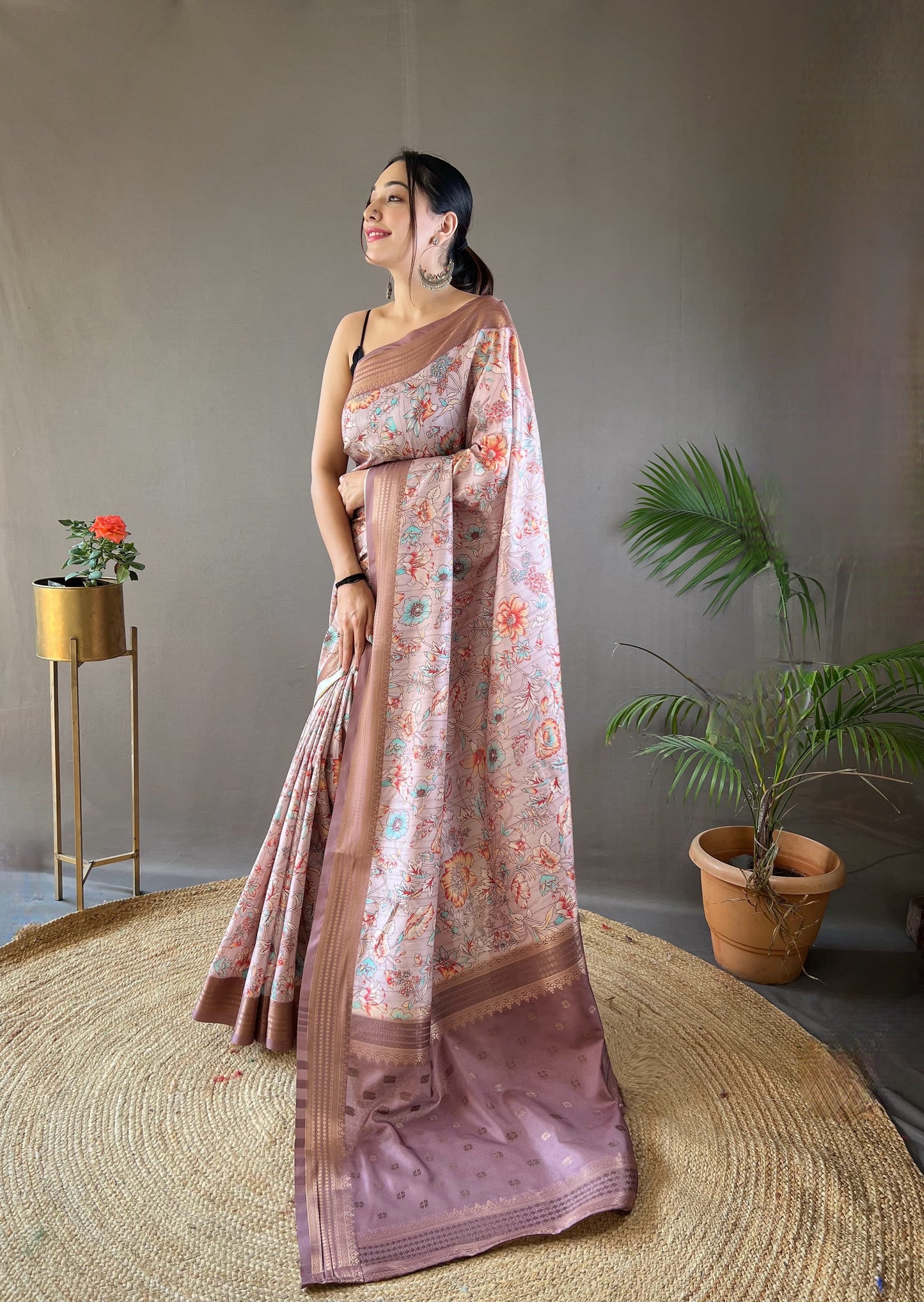 Demanding Digital Print Soft Silk Baby Pink Color Saree