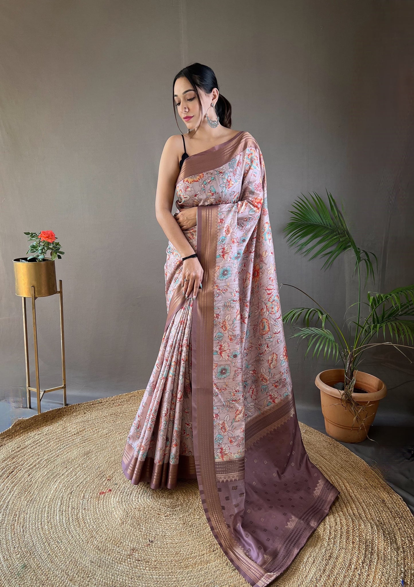 Demanding Digital Print Soft Silk Baby Pink Color Saree