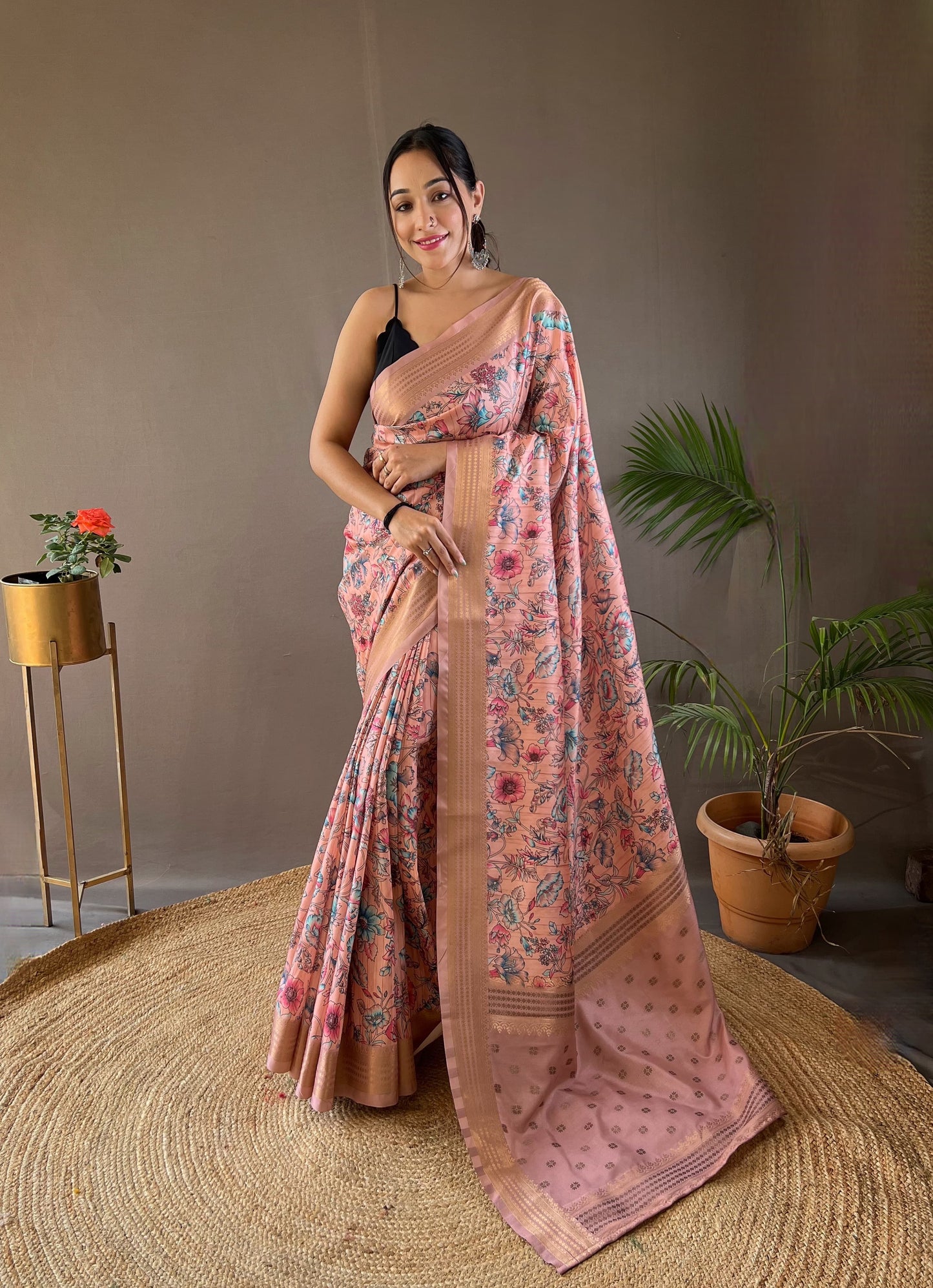 Demanding Digital Print Soft Silk Pink Color Saree