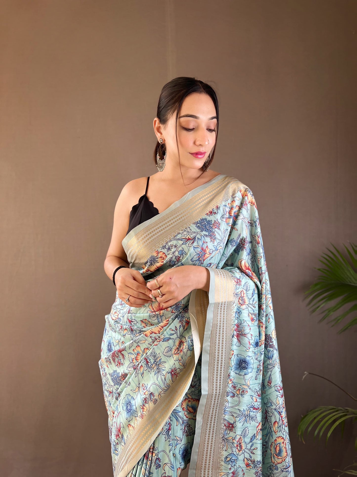 Demanding Digital Print Soft Silk Sky Color Saree