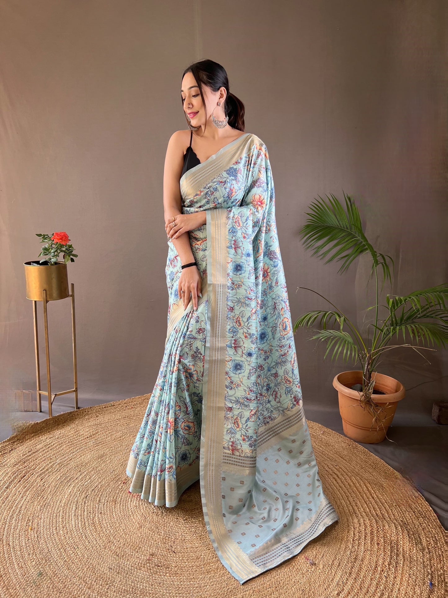 Demanding Digital Print Soft Silk Sky Color Saree