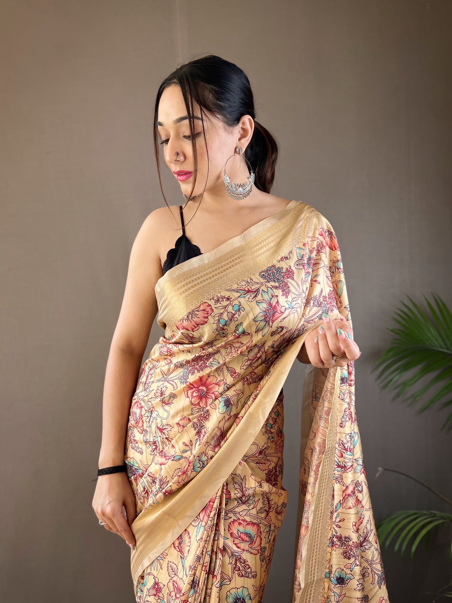 Demanding Digital Print Soft Silk Beige Color Saree