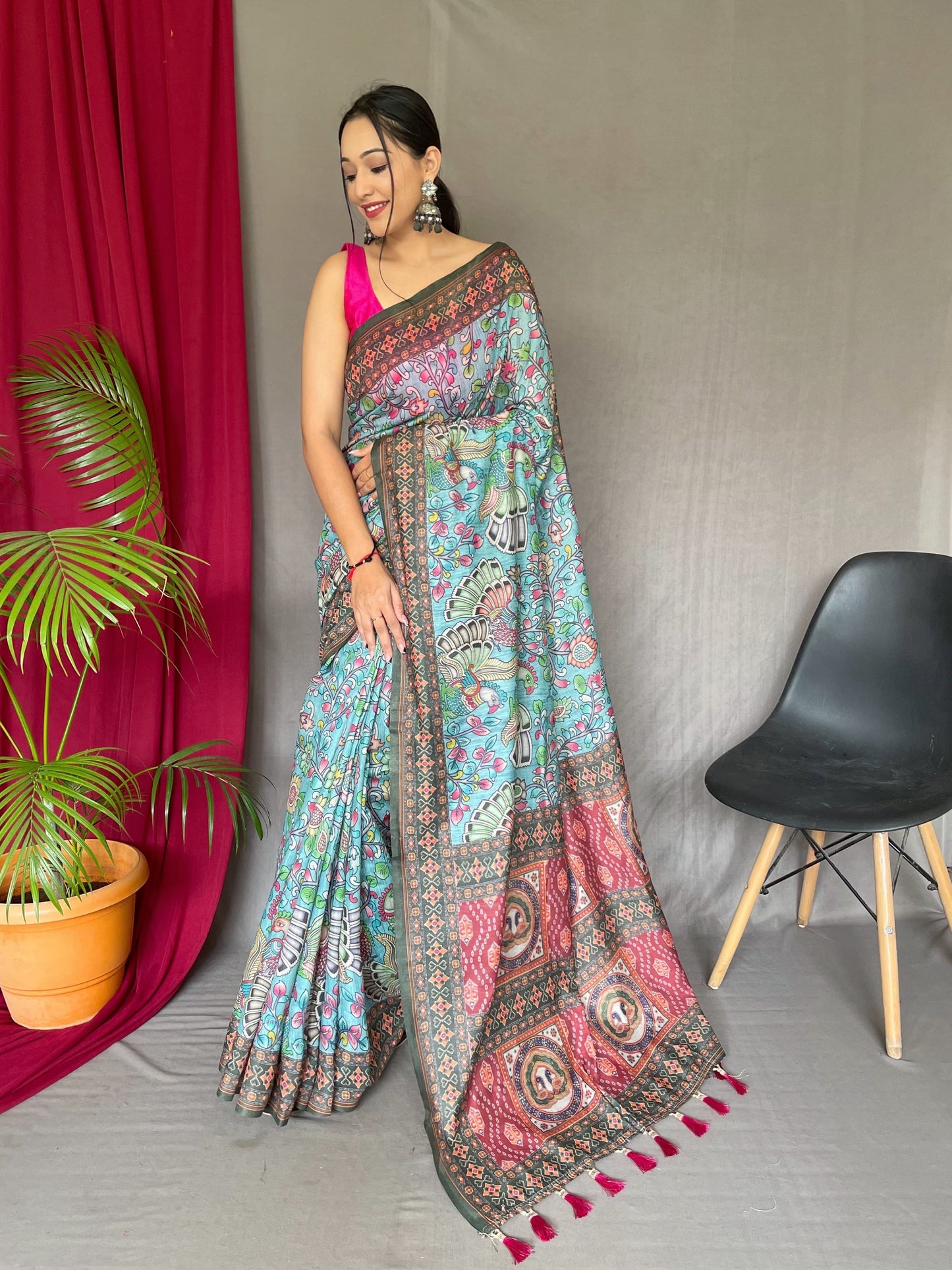 Peaceful Cotton Digital Printed Sky Color Saree