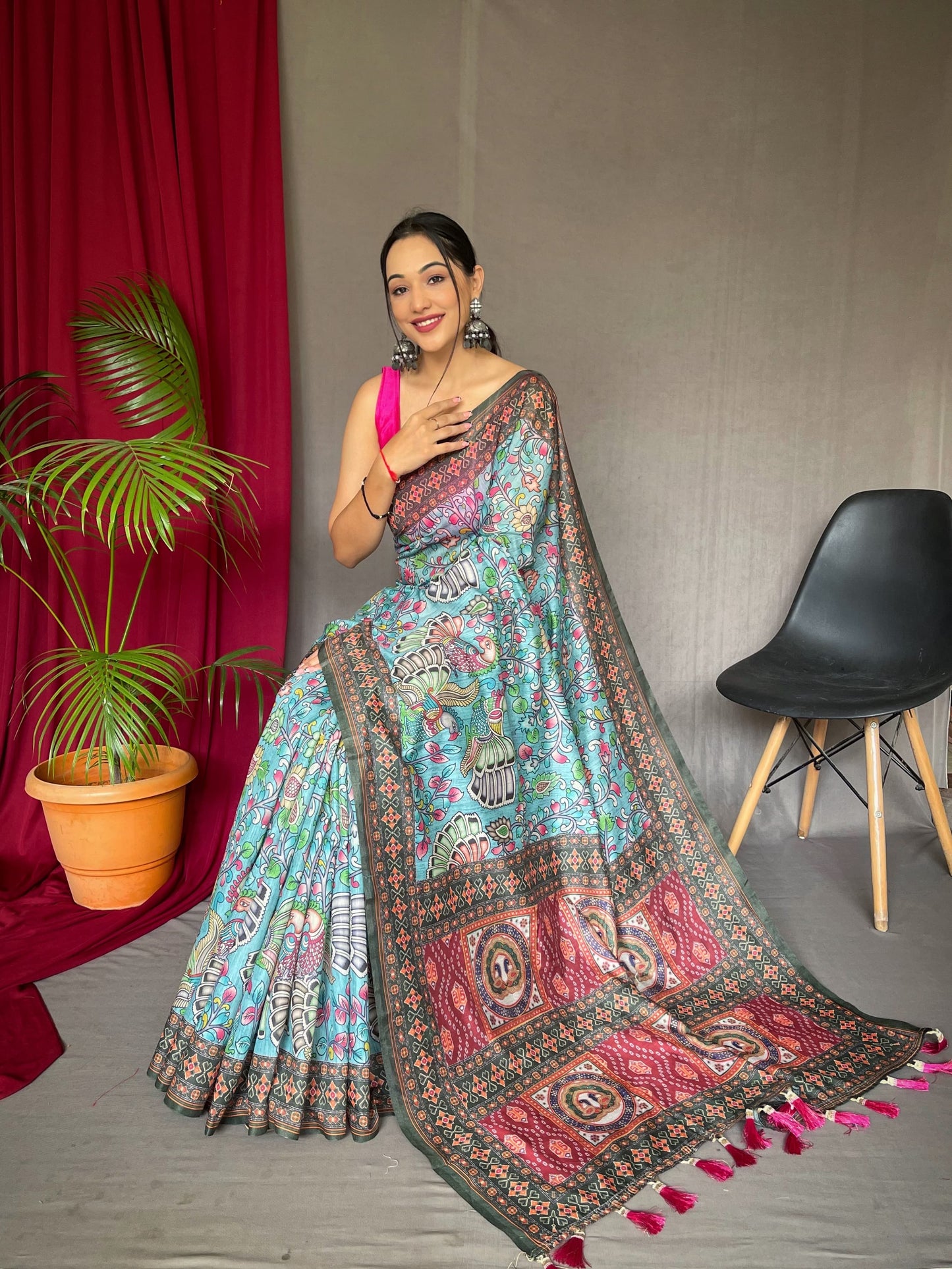 Peaceful Cotton Digital Printed Sky Color Saree