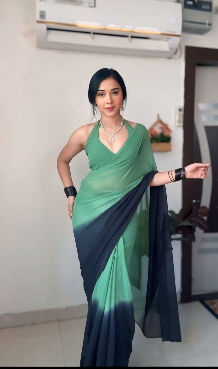 Delightful Georgette Ready To Wear Green Color Silk Saree