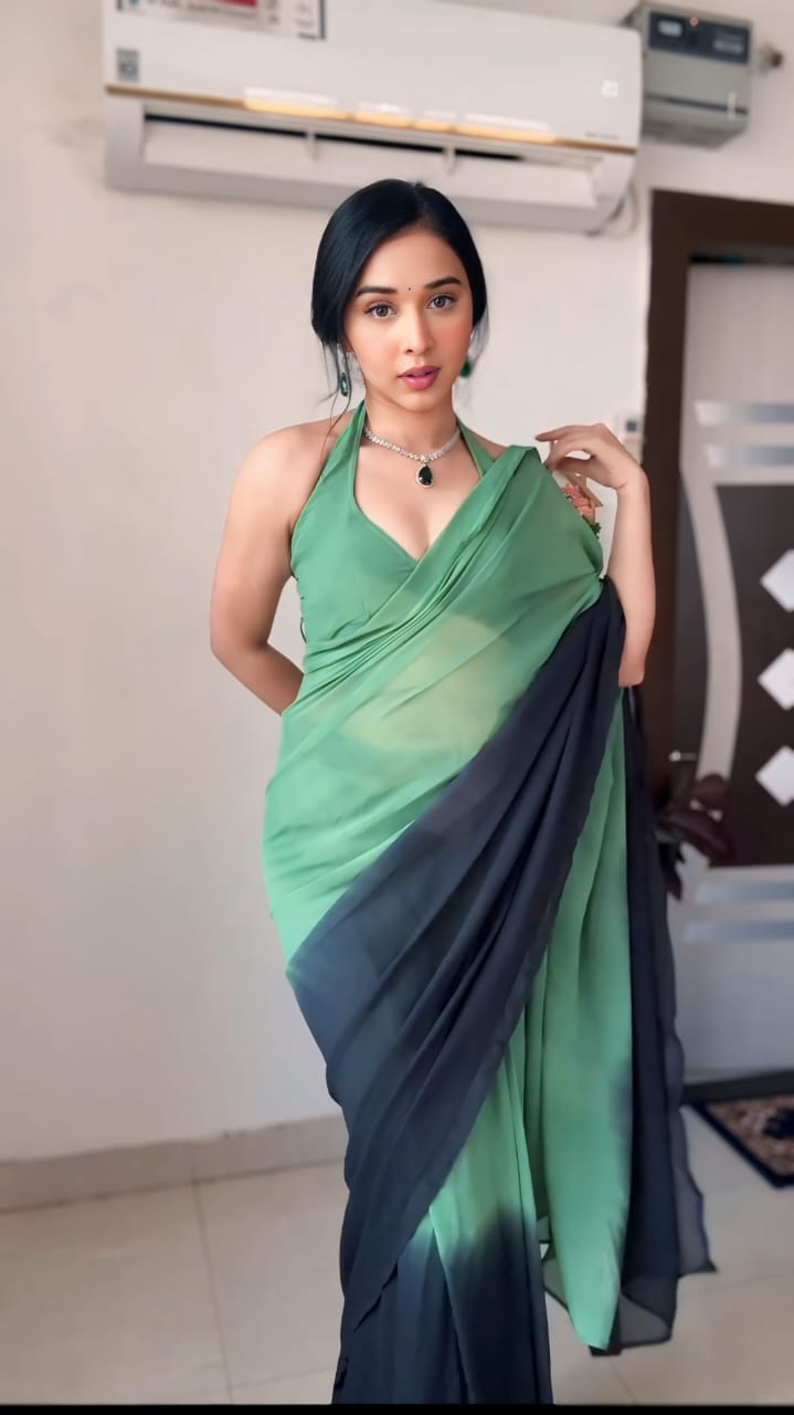 Delightful Georgette Ready To Wear Green Color Silk Saree