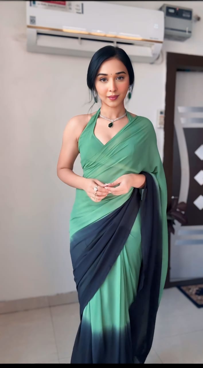 Delightful Georgette Ready To Wear Green Color Silk Saree