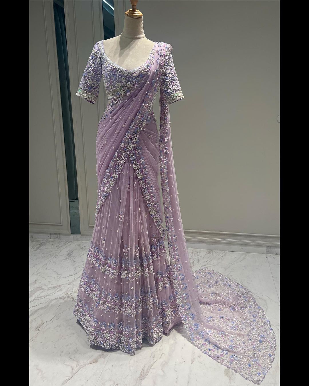 Fashionable Thred & Sequence Purple Color Saree