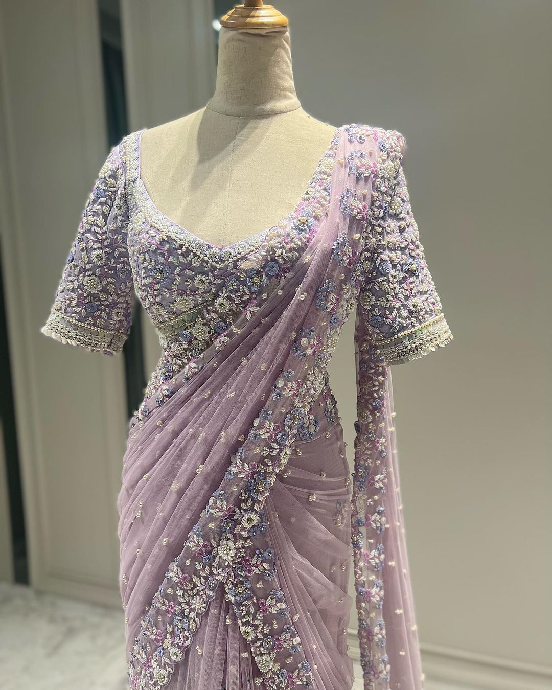 Fashionable Thred & Sequence Purple Color Saree