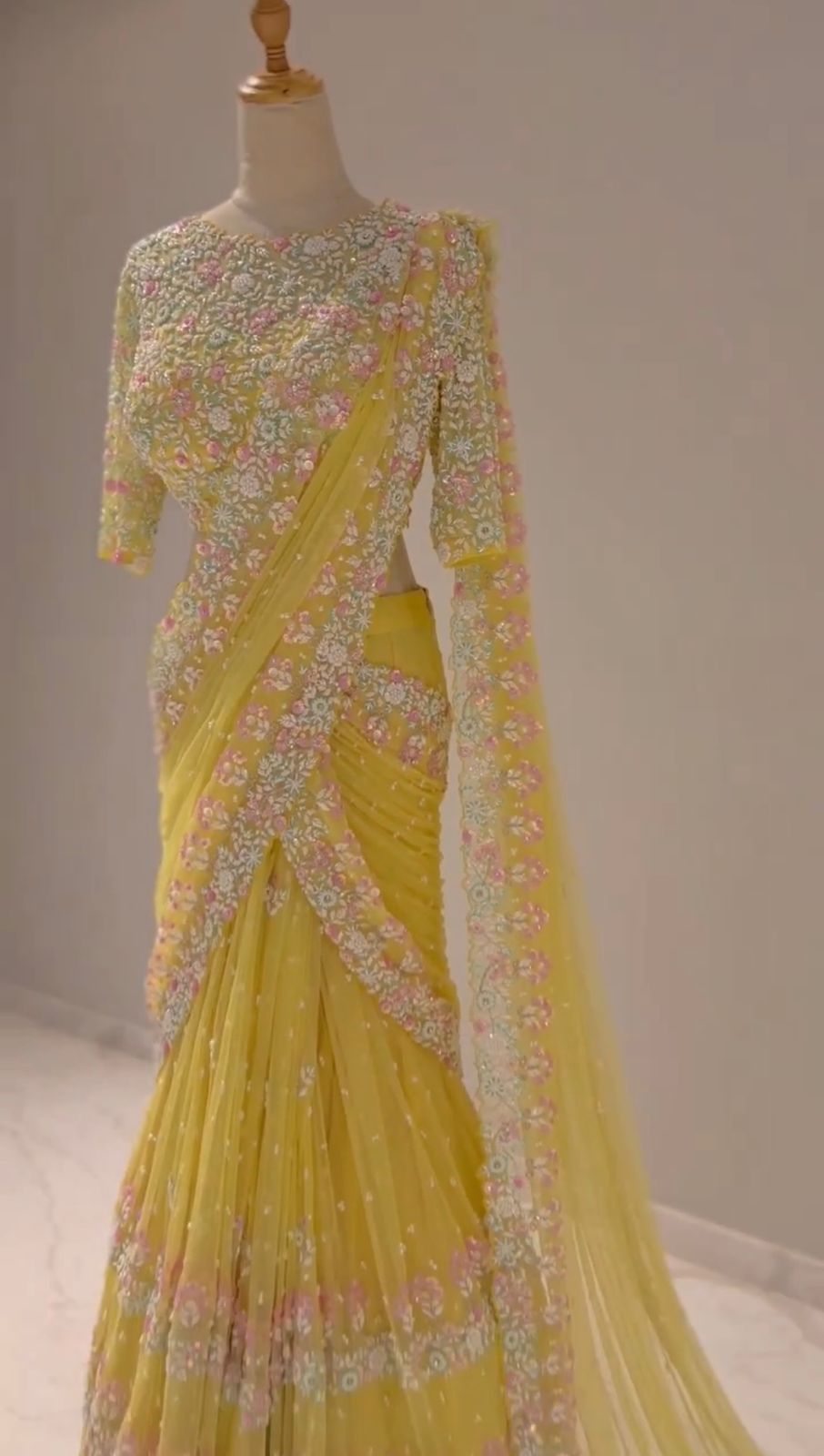 Fashionable Thred & Sequence Yellow Color Saree