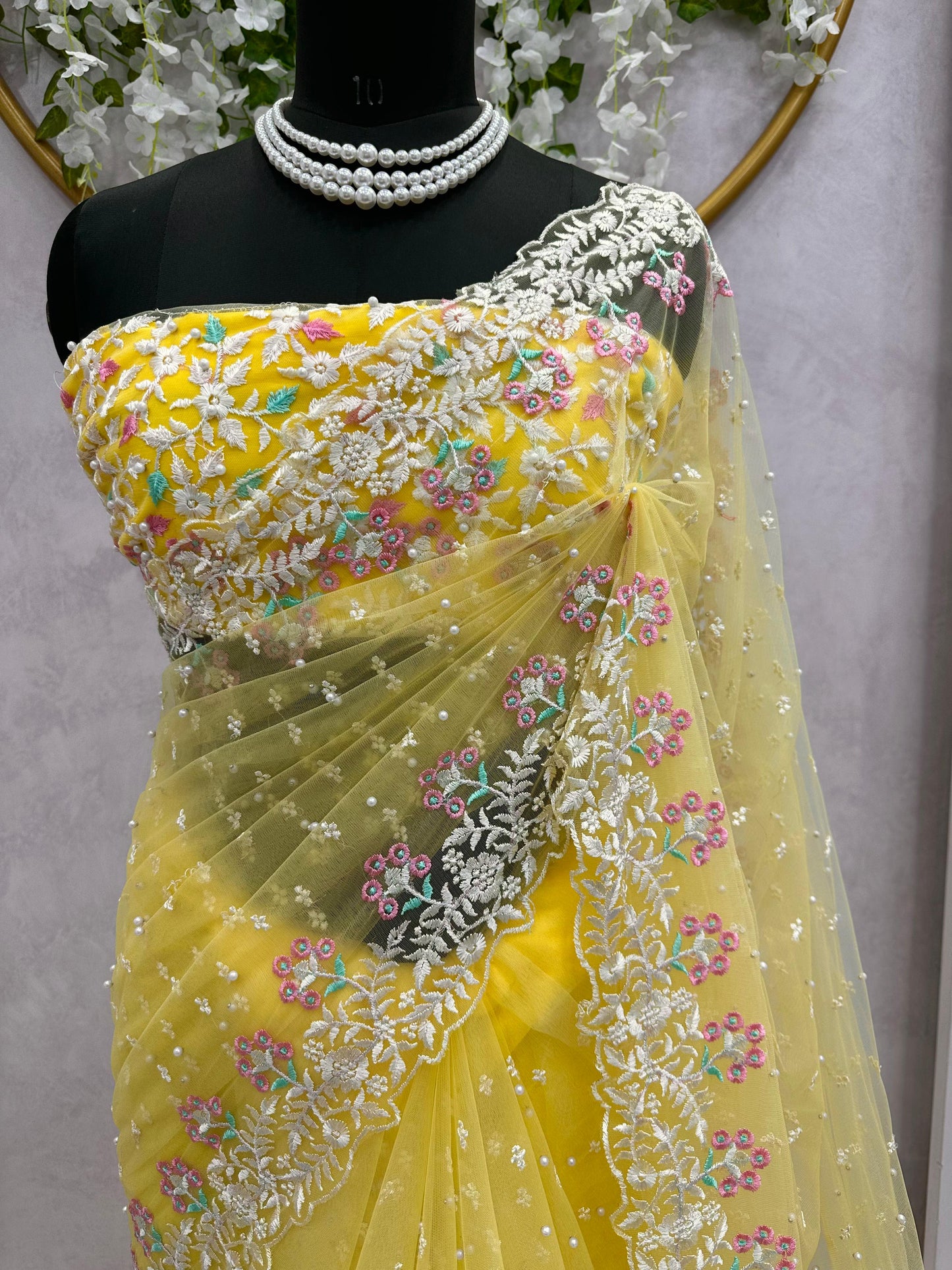 Fashionable Thred & Sequence Yellow Color Saree