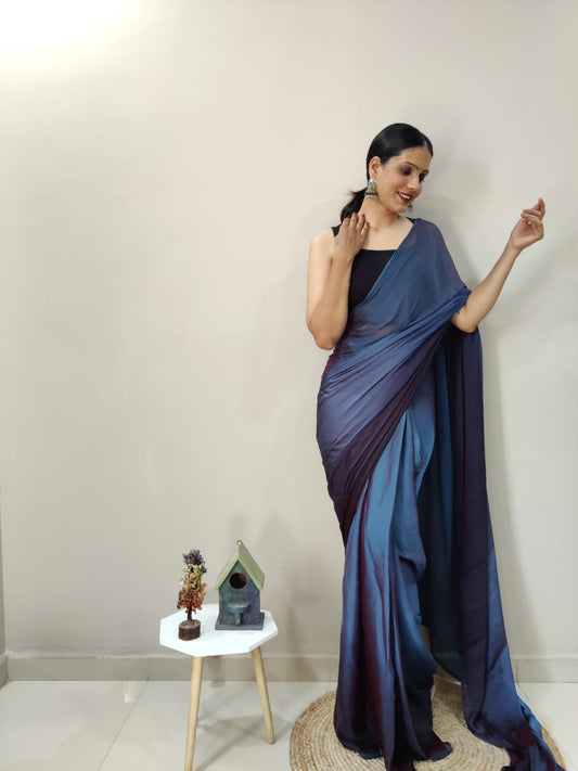 Eyes Catching Chiffon Silk Ready To Wear Blue Color Saree