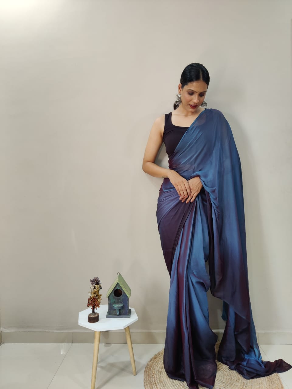 Eyes Catching Chiffon Silk Ready To Wear Blue Color Saree