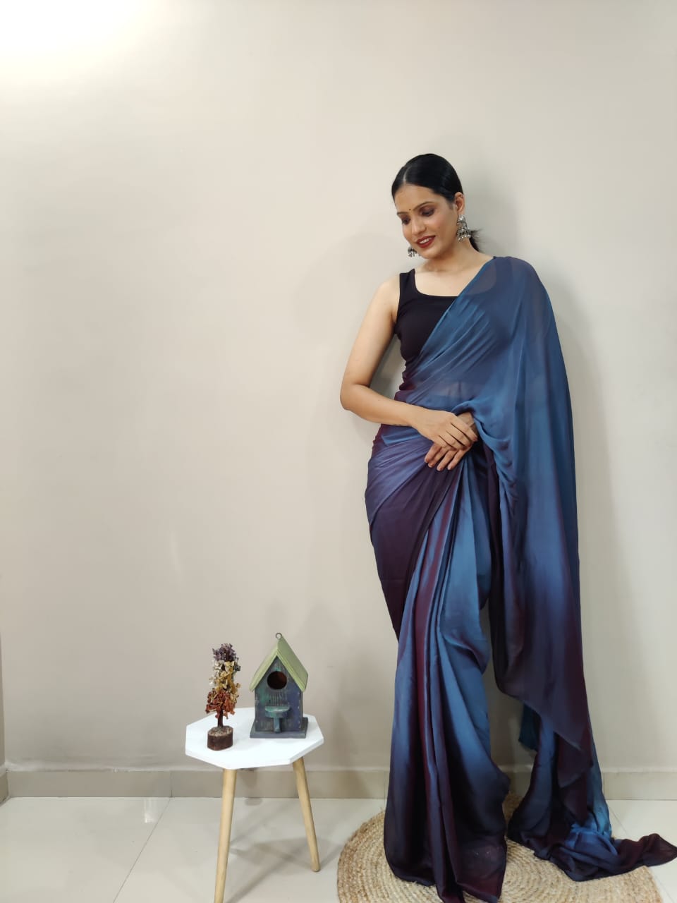 Eyes Catching Chiffon Silk Ready To Wear Blue Color Saree