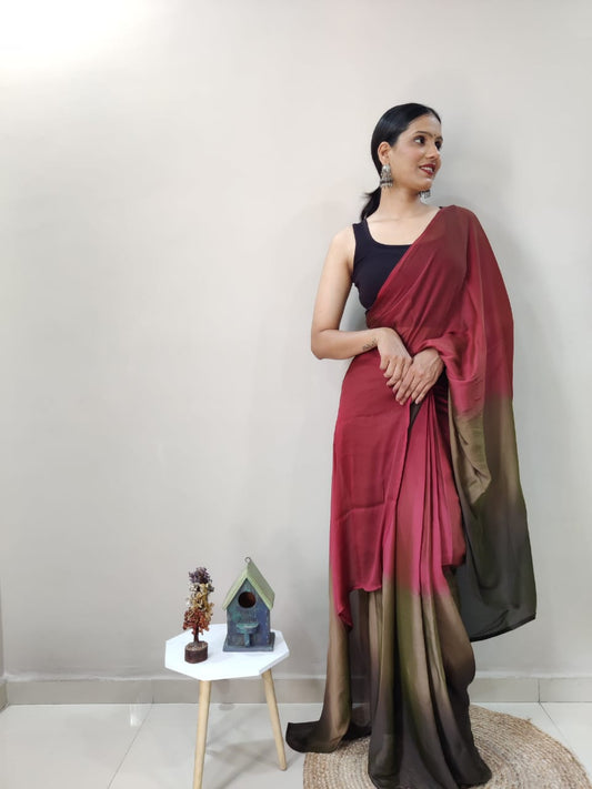 Eyes Catching Chiffon Silk Ready To Wear Red Color Saree