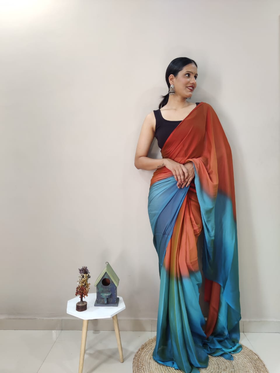 Eyes Catching Chiffon Silk Ready To Wear Multi Color Saree