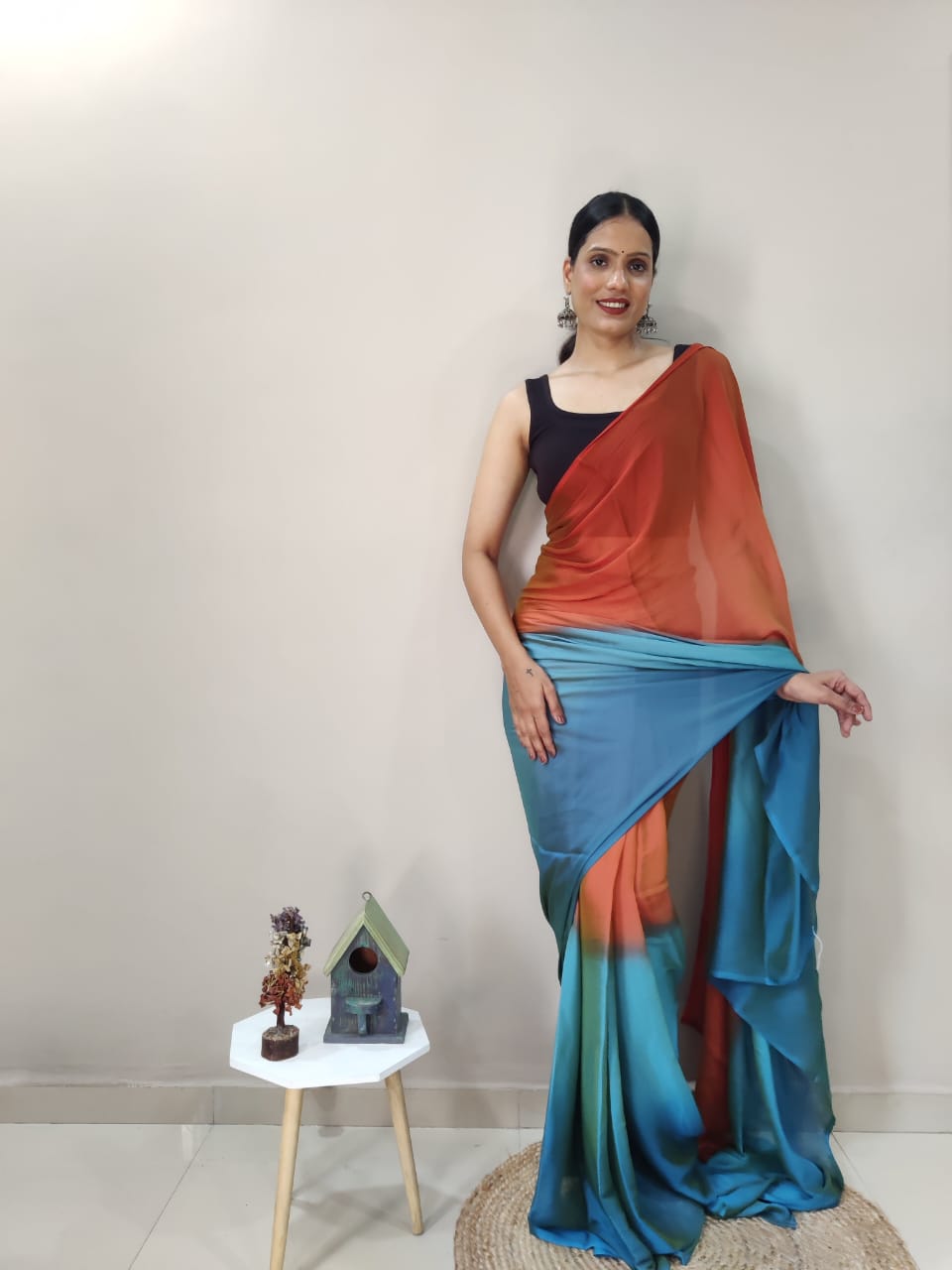 Eyes Catching Chiffon Silk Ready To Wear Multi Color Saree