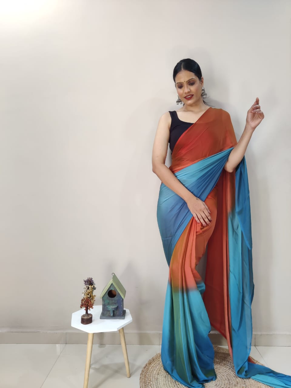 Eyes Catching Chiffon Silk Ready To Wear Multi Color Saree