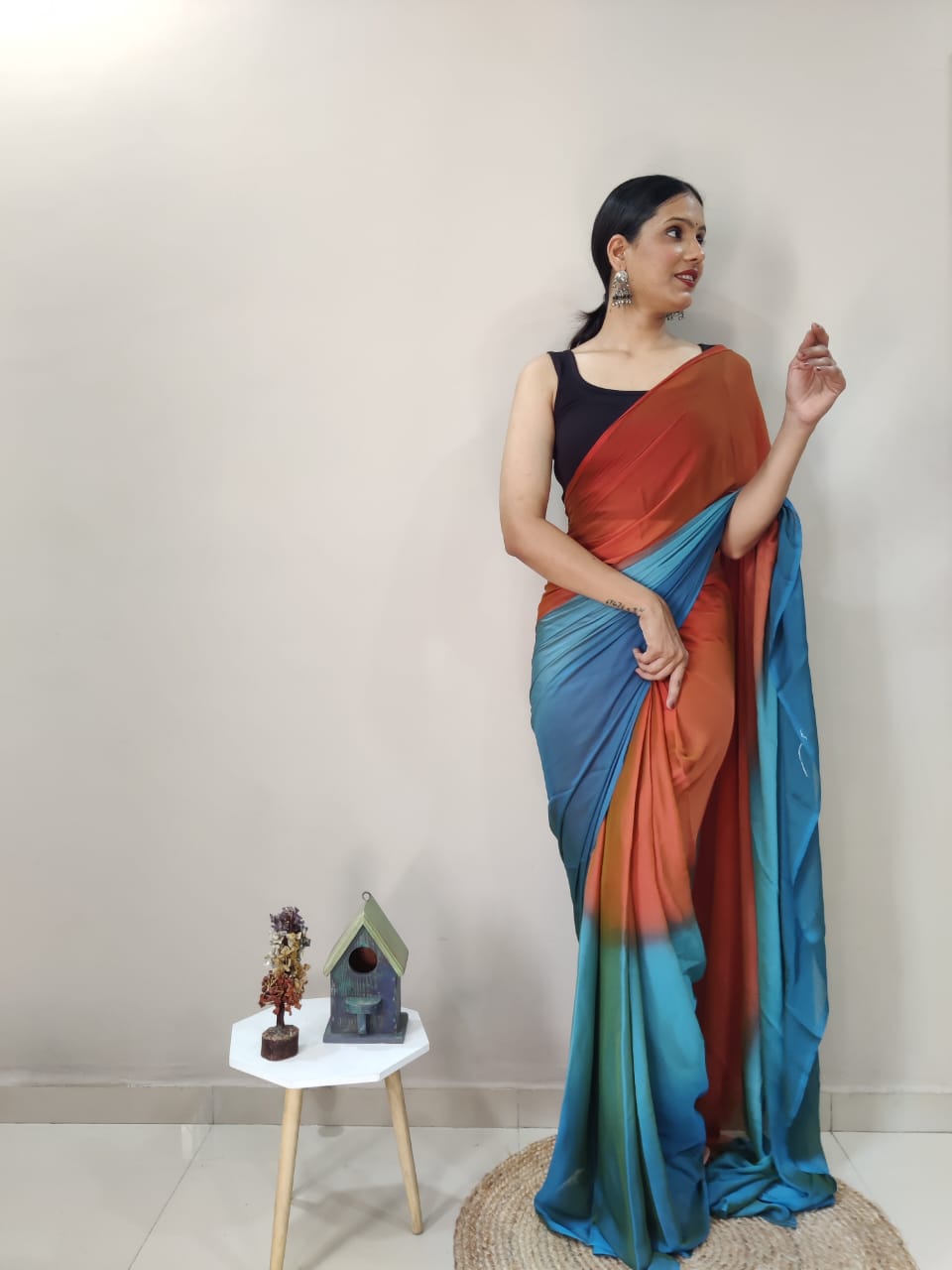 Eyes Catching Chiffon Silk Ready To Wear Multi Color Saree