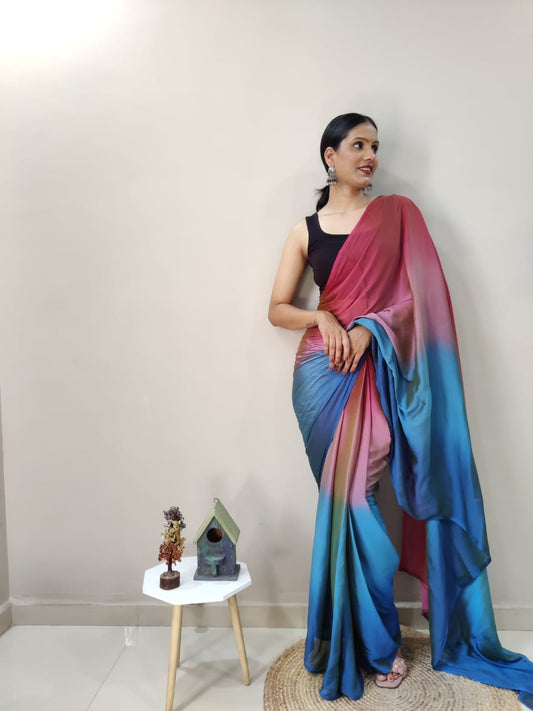 Eyes Catching Chiffon Silk Ready To Wear Multi Color Saree