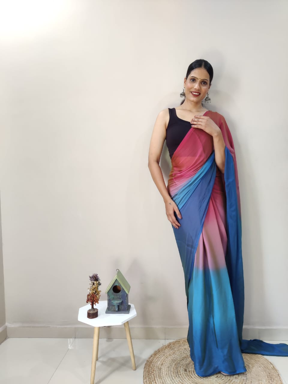 Eyes Catching Chiffon Silk Ready To Wear Multi Color Saree