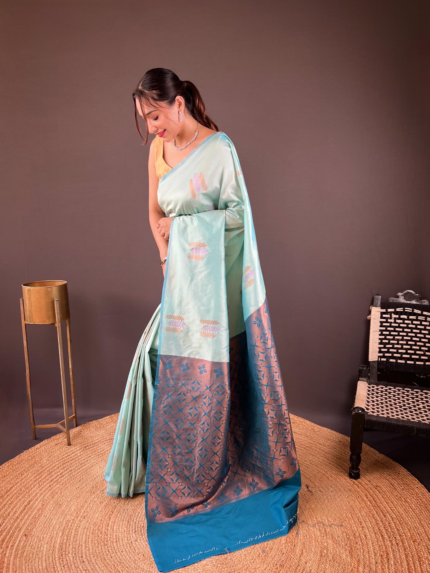 Outstanding Cotton Sky Blue Color Saree