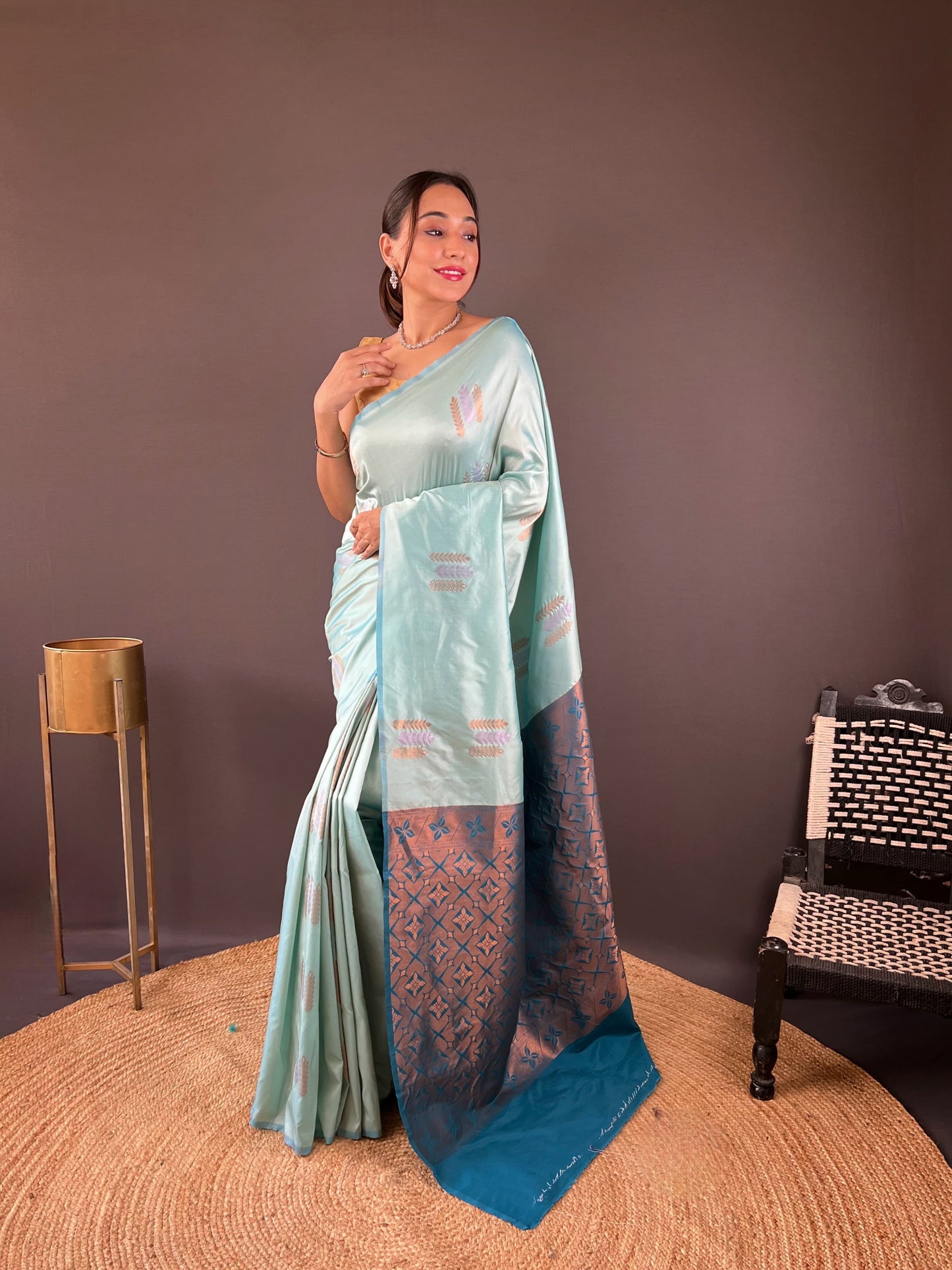 Outstanding Cotton Sky Blue Color Saree