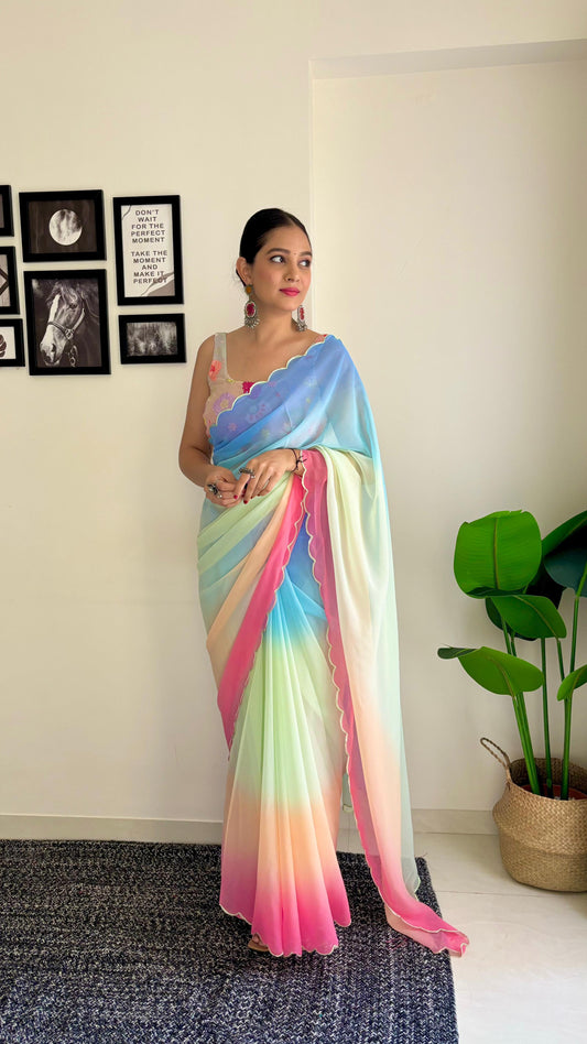 Captivating Georgette Silk Multi Color Saree