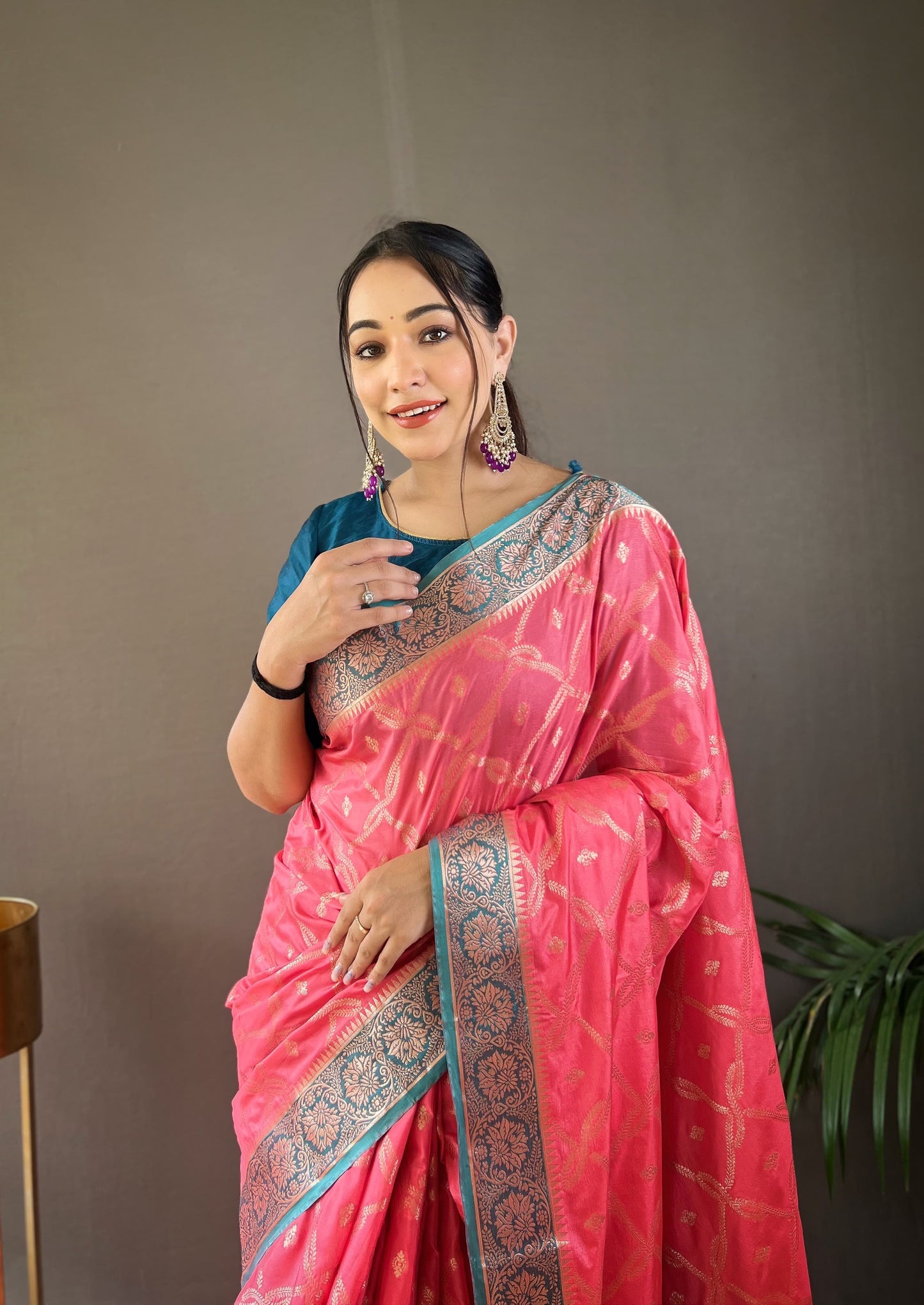 Presenting Tabby Silk Pink Color Saree