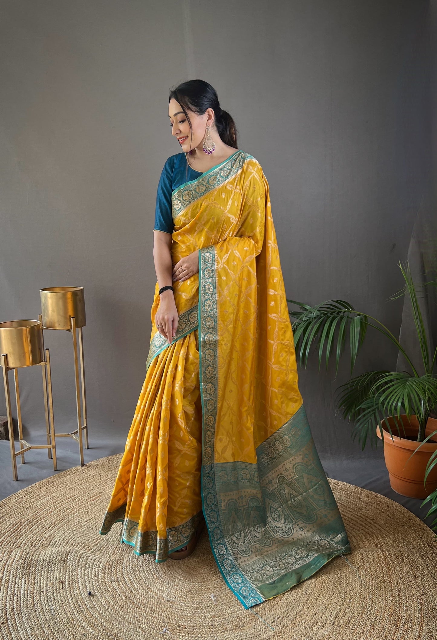 Presenting Tabby Silk Yellow Color Saree