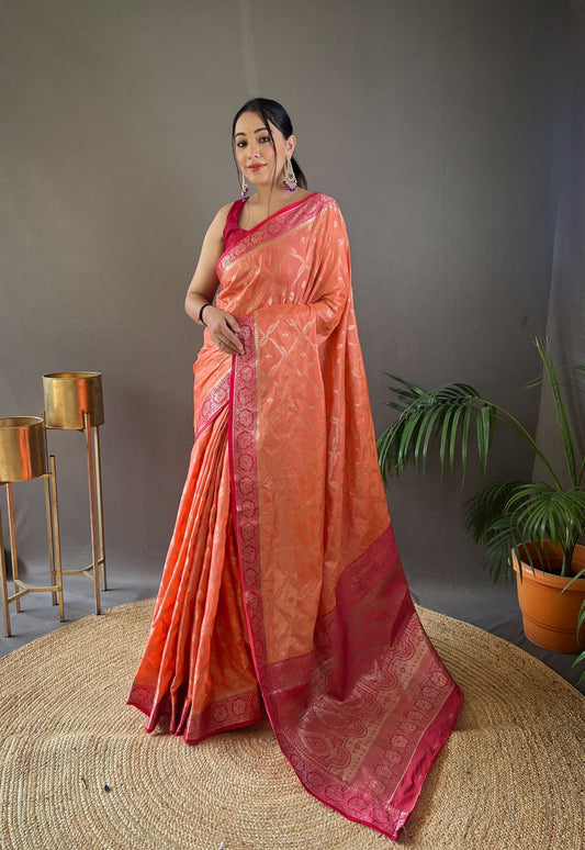 Presenting Tabby Silk Red Color Saree