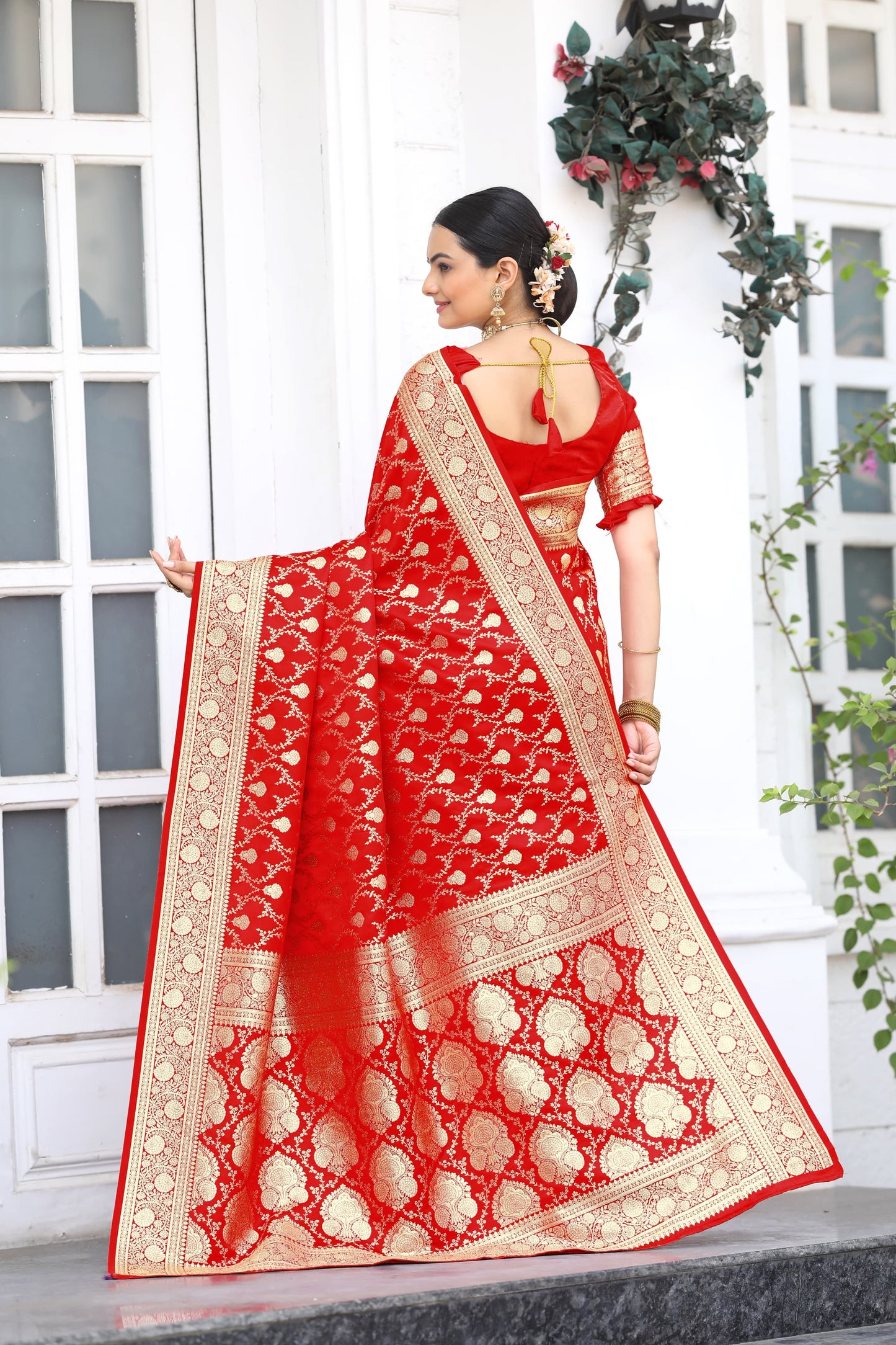 Glimmering Satin Silk Red Color Saree