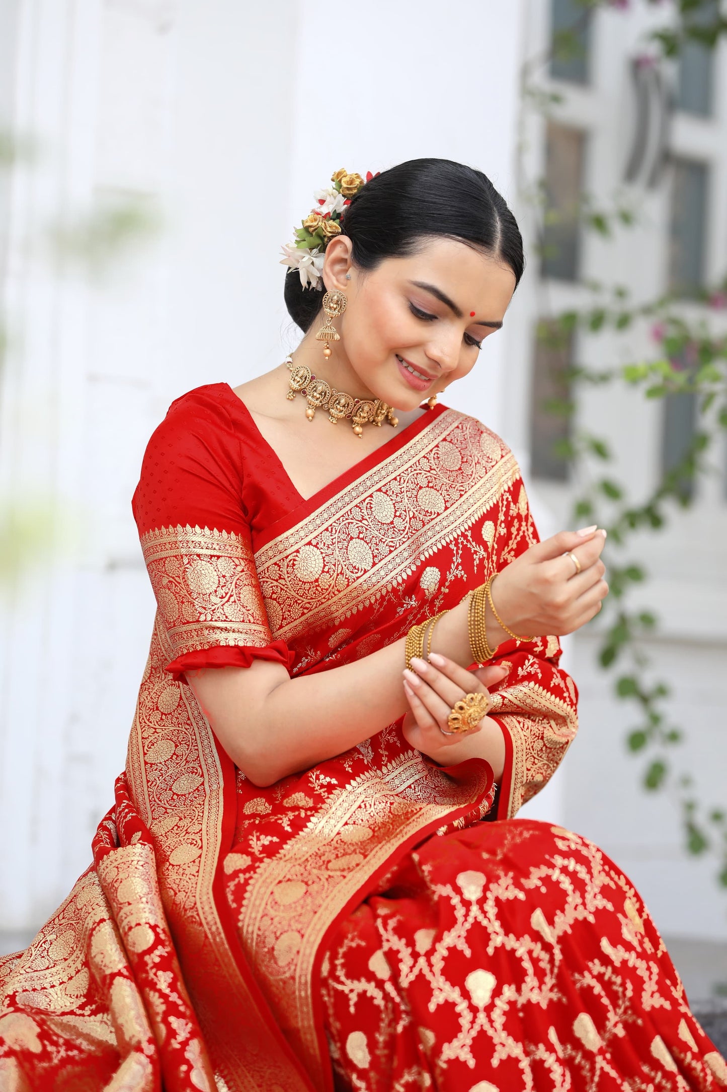 Glimmering Satin Silk Red Color Saree