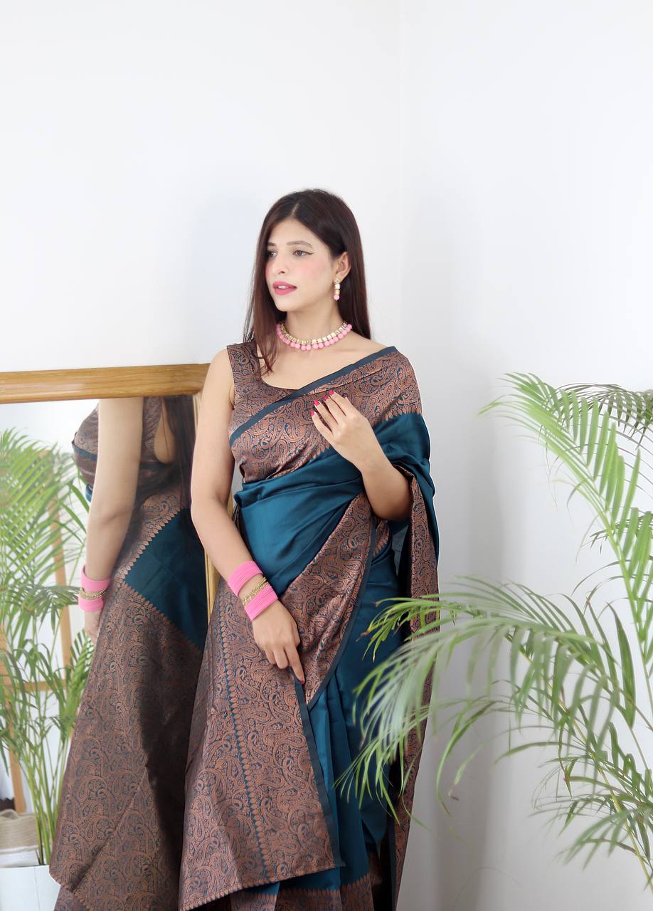 Demanding Rama Color Banarasi Soft Silk Saree