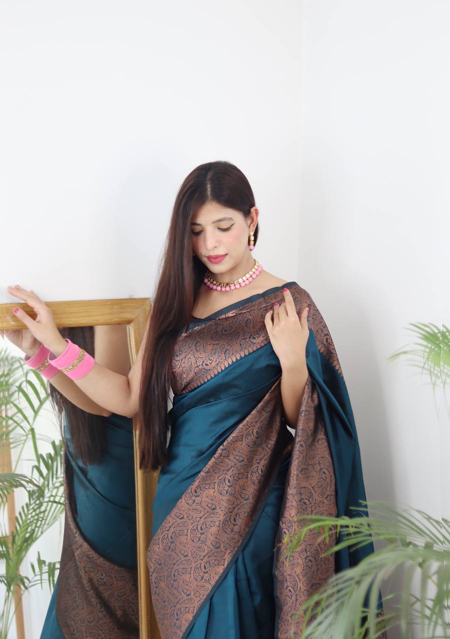 Demanding Rama Color Banarasi Soft Silk Saree