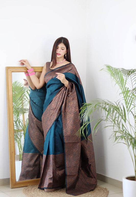 Demanding Rama Color Banarasi Soft Silk Saree