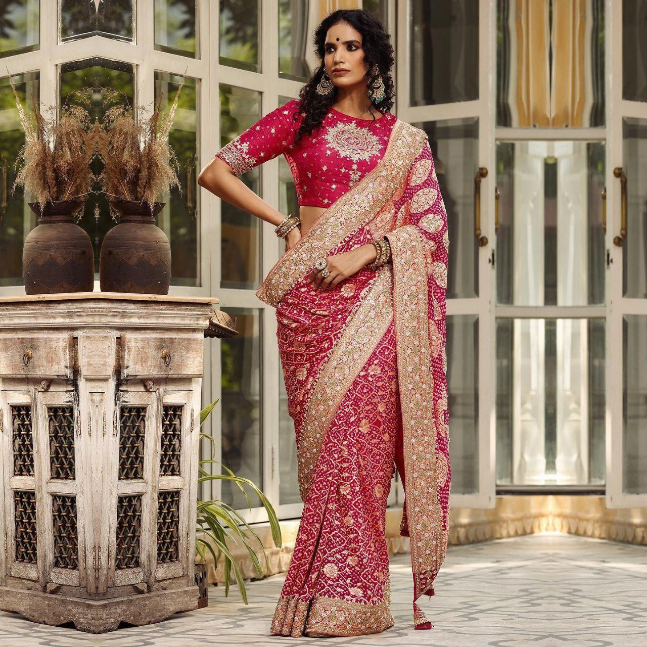 Wedding Wear Banarasi Silk Embroidery Work Red Color Saree