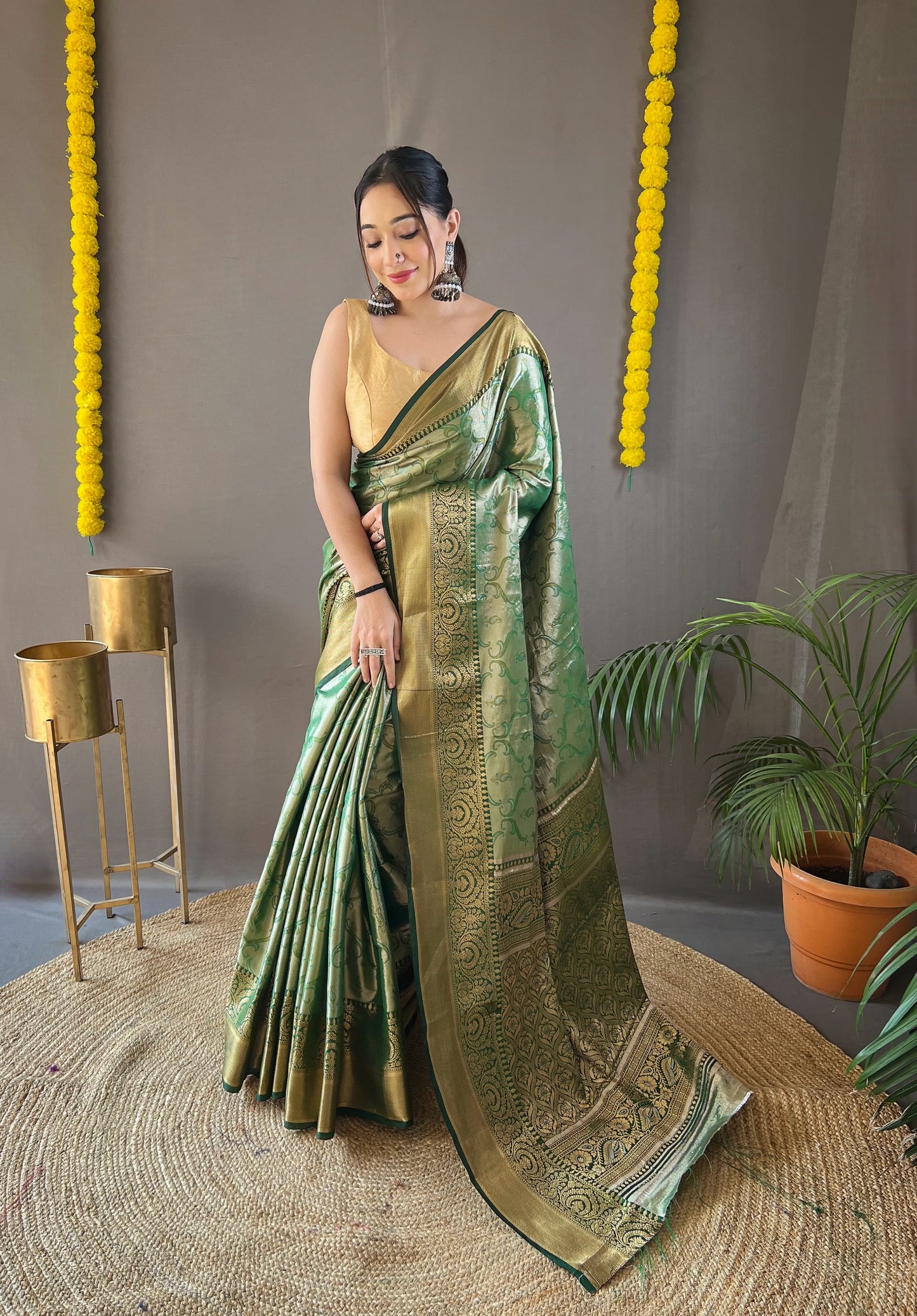 Awesome Kanchipuram Silk Green Color Saree