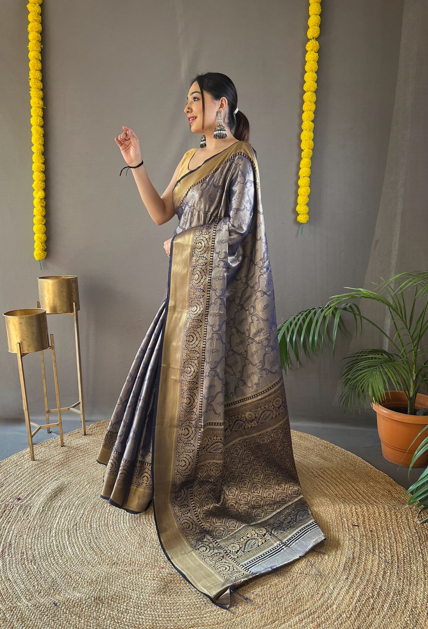 Awesome Kanchipuram Silk Blue Color Saree