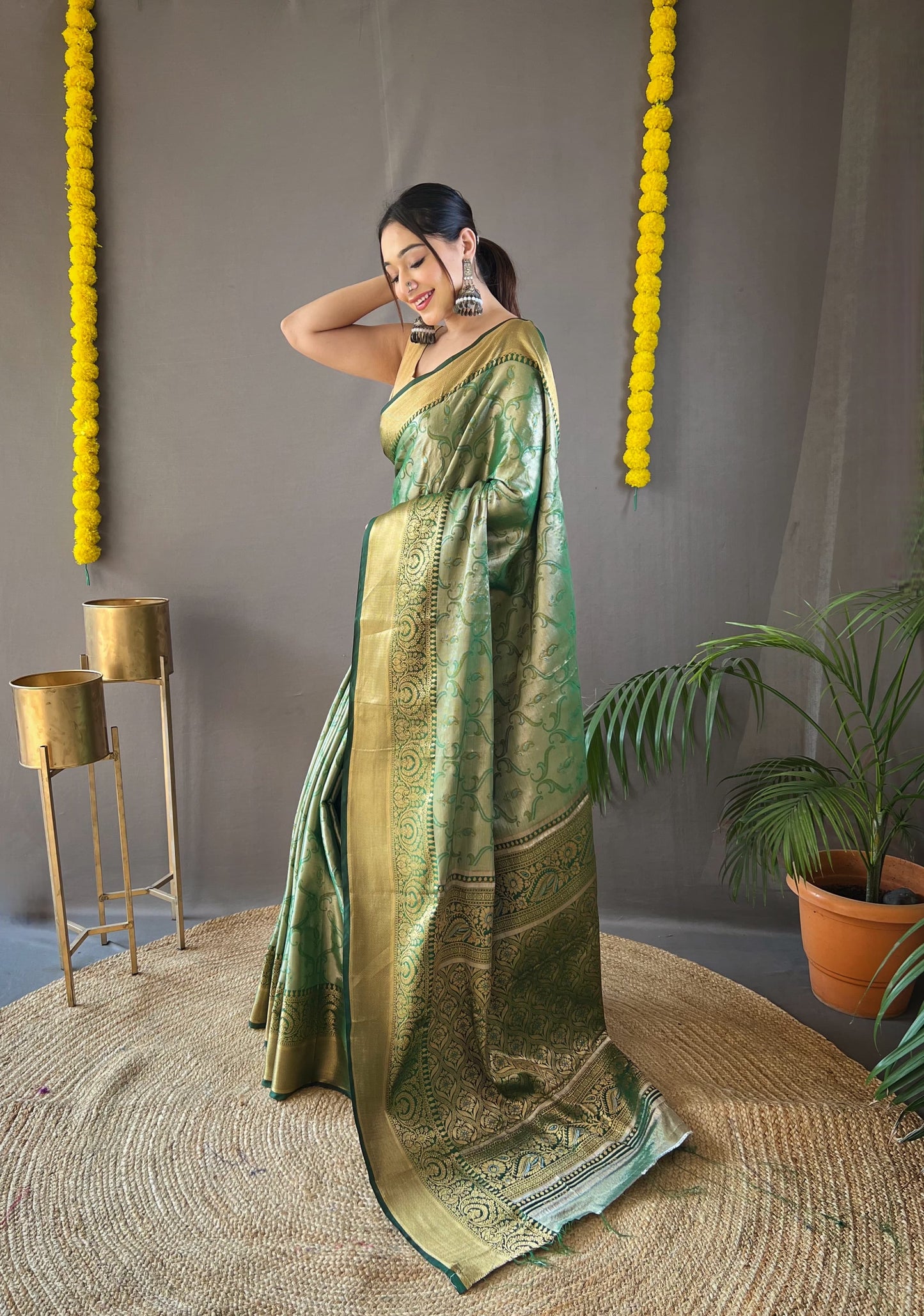 Awesome Kanchipuram Silk Green Color Saree